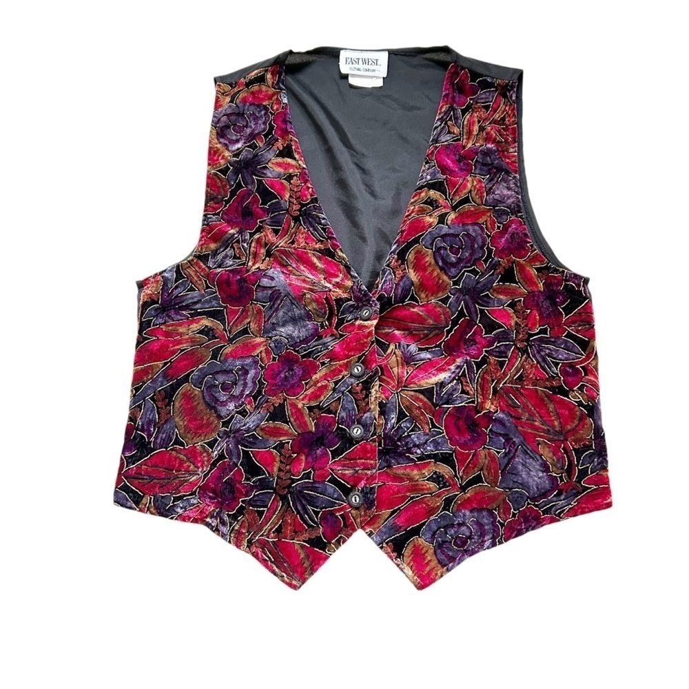 Vintage East West Clothing Company Floral Velvet Vest Y2K Holiday Vest